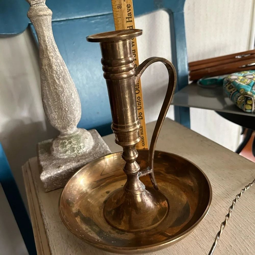 Vintage Solid Brass Candleholder & Snuffer
